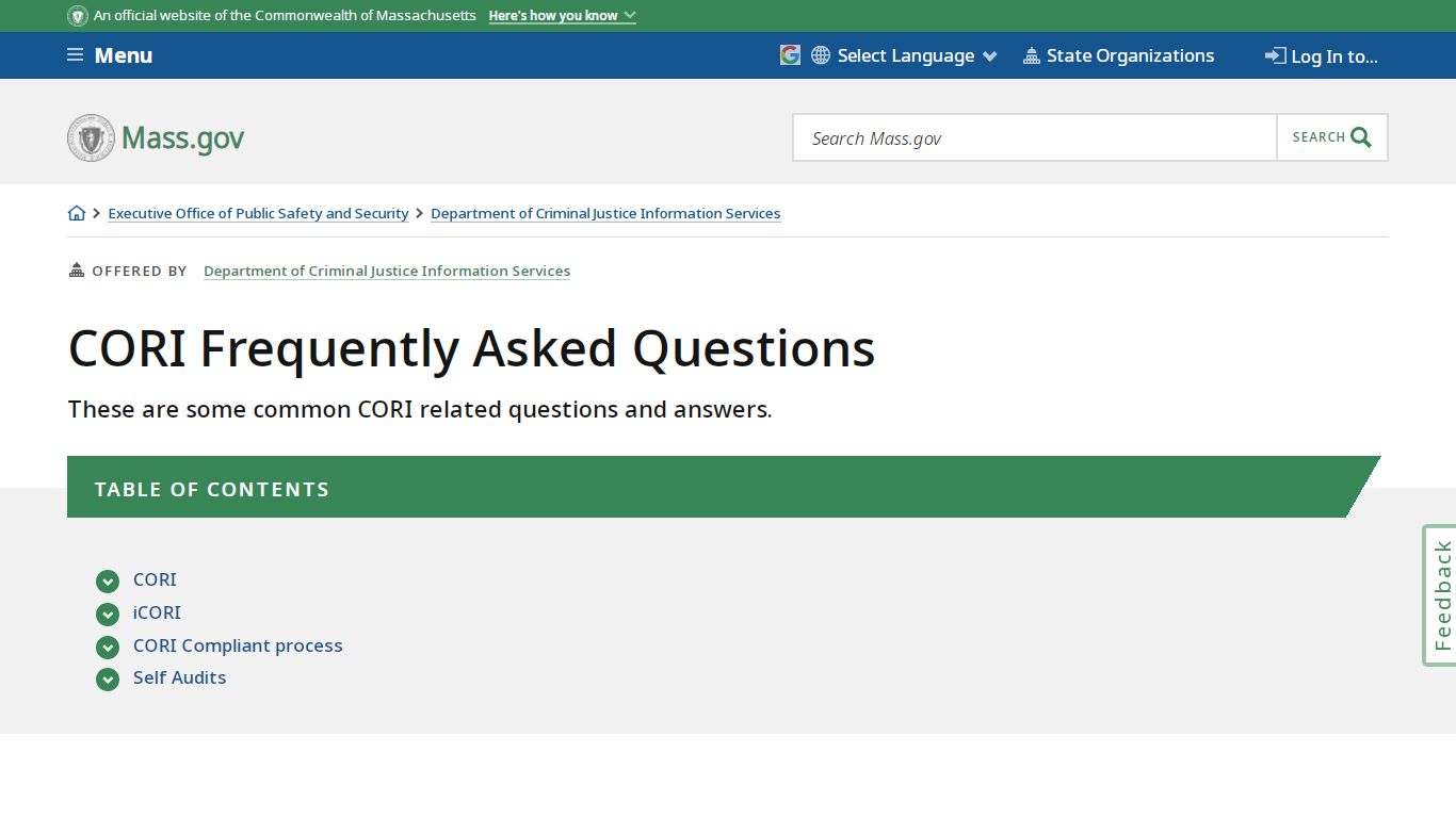 CORI Frequently Asked Questions | Mass.gov