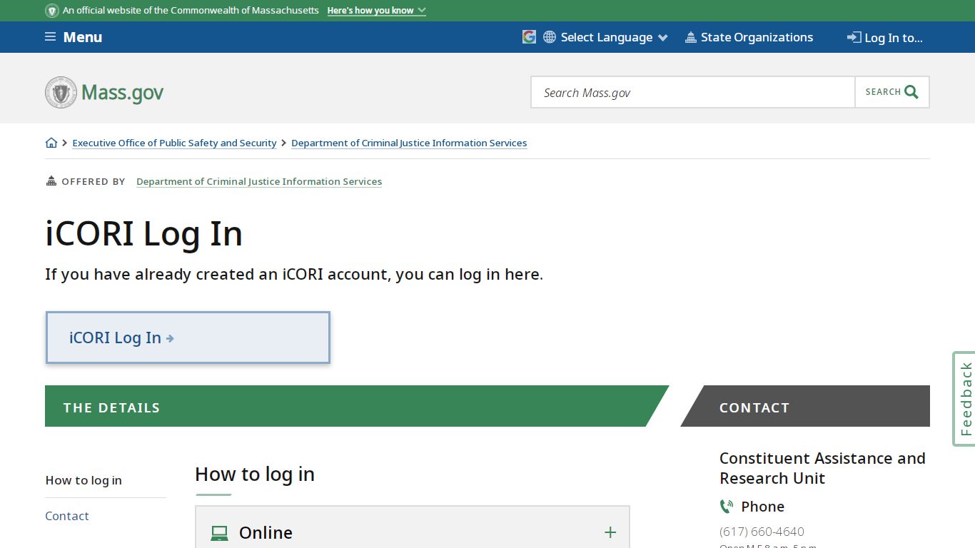 iCORI Log In | Mass.gov